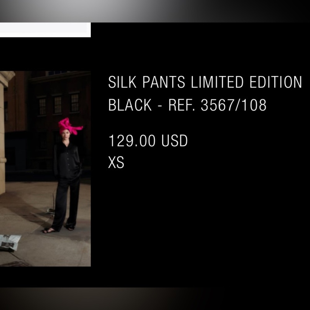 Zara limited edition silk pants, xs